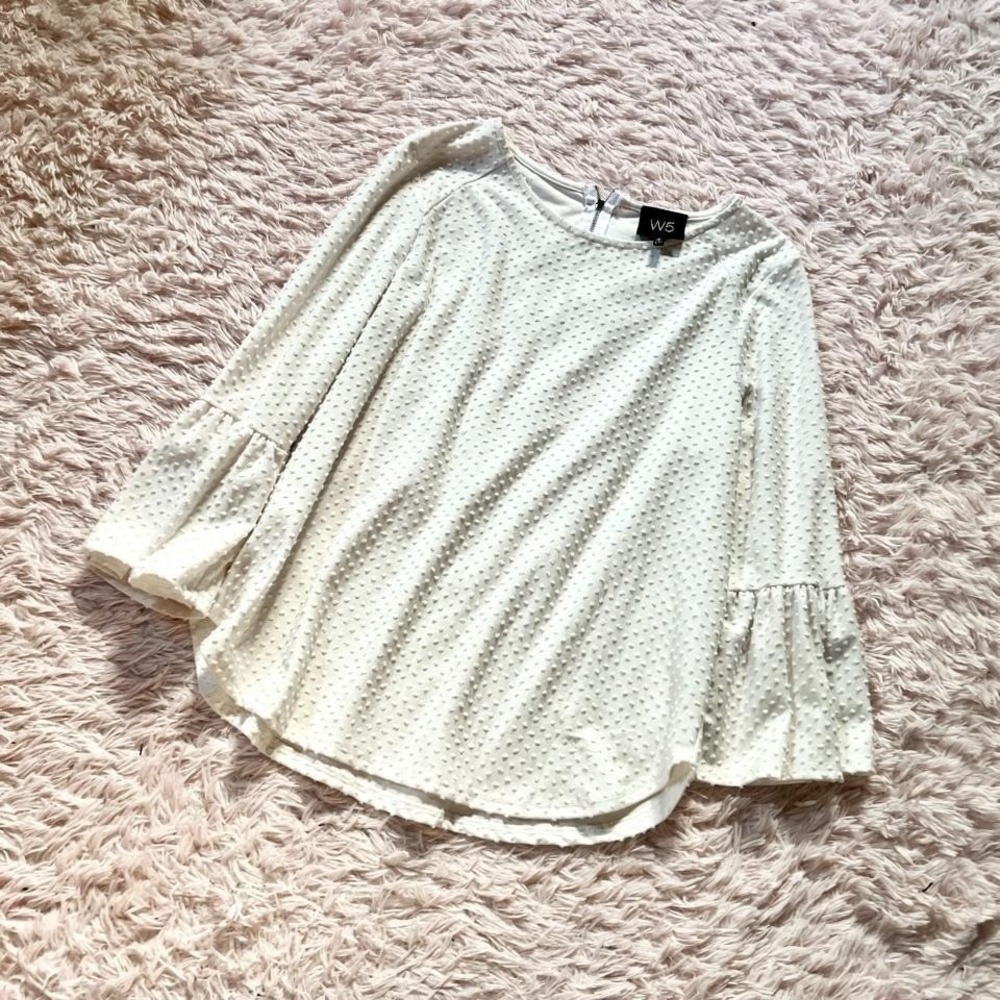 Retro Pinup Polka Dot Minimalist Coquette Bell Sleeve Top Womens M Soft Girl